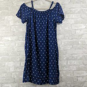 Blue and White Cold Shoulder Dress